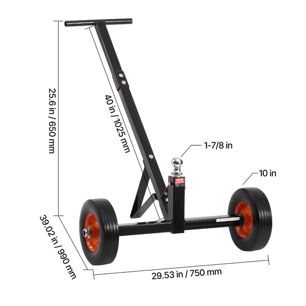 Perävaunun siirtovaunu, 600 lbs aisapainon kapasiteetti, 254 mm pyörät, hiiliteräs