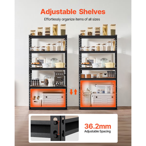 Opbevaringsreol, 40.6x81.3x159.6 cm, Sort, Justerbar metal