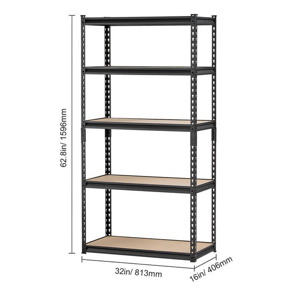 Opbevaringsreol, 40.6x81.3x159.6 cm, Sort, Justerbar metal