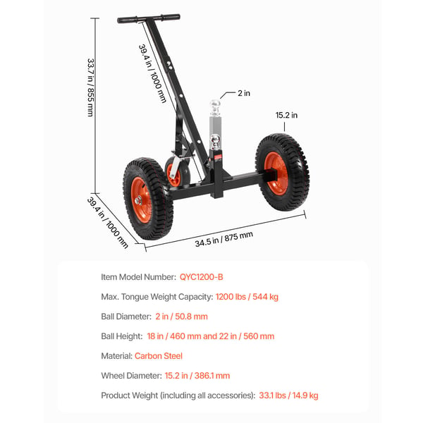 Trailer Dolly, 386,1x386,1x100,1 cm, Kulstofstål