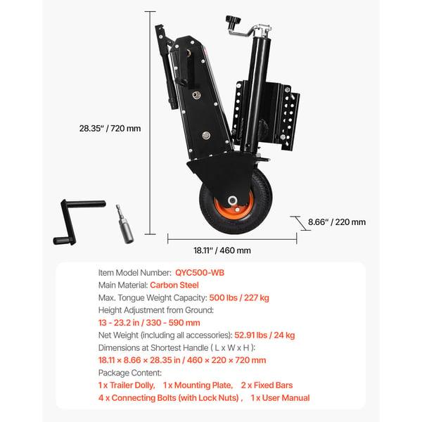 Trailer Dolly, 46x22x72 cm, Justerbar höjd, Stål
