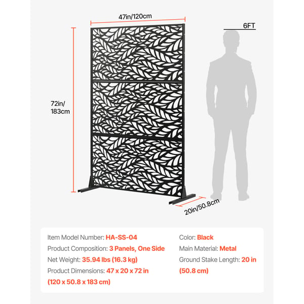 Rumdeler, 120x50,8x183 cm, Sort, Metal