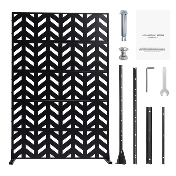Afskærmningsvæg, 5-panel metal udendørs rumdeler, 120x50,8x183 cm, sort