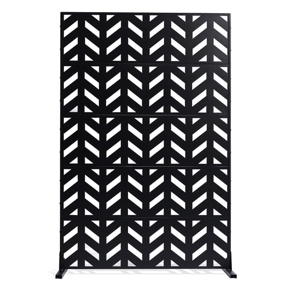 Afskærmningsvæg, 5-panel metal udendørs rumdeler, 120x50,8x183 cm, sort