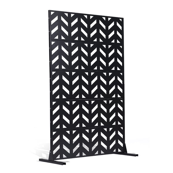 Afskærmningsvæg, 5-panel metal udendørs rumdeler, 120x50,8x183 cm, sort