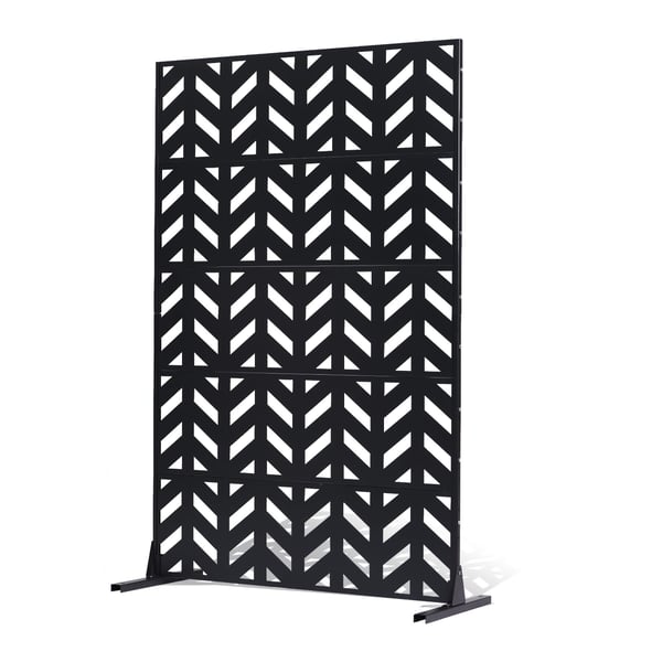 Afskærmningsvæg, 5-panel metal udendørs rumdeler, 120x50,8x183 cm, sort