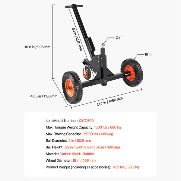 Trailer Dolly, 16x40,6 cm däck, Portabel, Stål