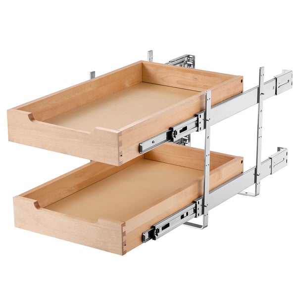 Skabsorganisator, 2-lags udtræk med soft close-skuffe, 35,6x53,3 cm, træ