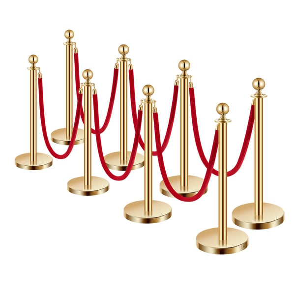 Afspærringsstolpe Sæt, Publikumskontrol Barriere 8 stk, 32x320x89 cm, Guld, Rustfrit Stål