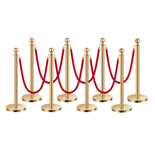 Avspärrningsstolpe set, Publikkontrollbarriär 8 st, 32x320x89 cm, Guld, Rostfritt stål