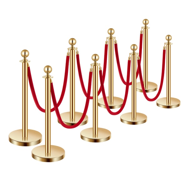 Avspärrningsstolpe set, Publikkontrollbarriär 8 st, 32x320x89 cm, Guld, Rostfritt stål
