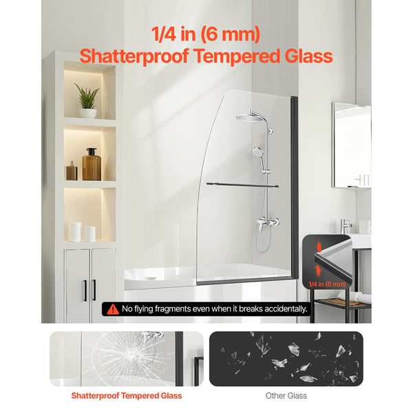 Badekarsbrusedør, Rammeløs 86,4x139,7 cm, Sort, Hærdet glas
