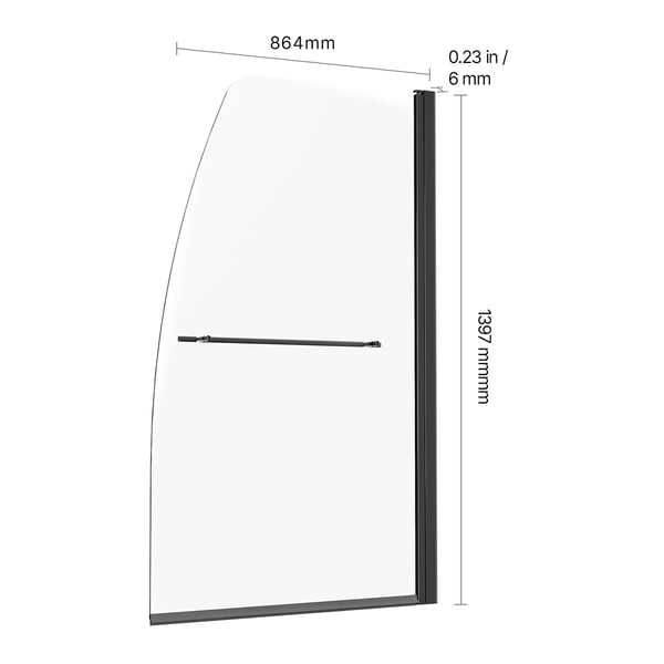 Badekarsbrusedør, Rammeløs 86,4x139,7 cm, Sort, Hærdet glas