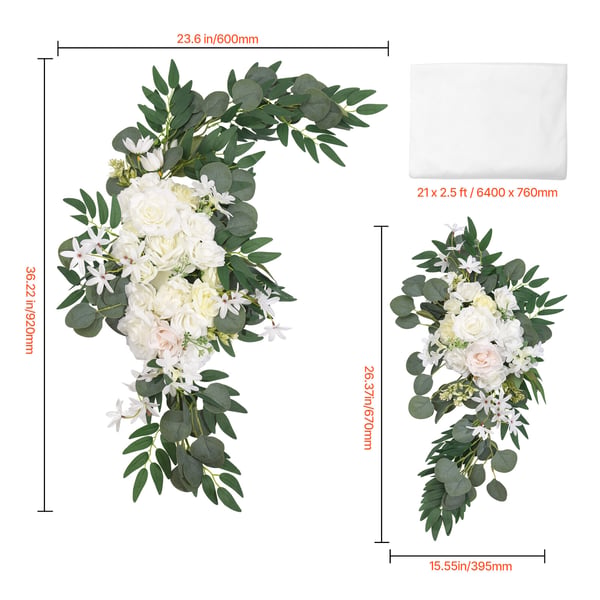 Bryllupsbue Blomstersæt, 6400x760 mm, Hvid, Silketekstil