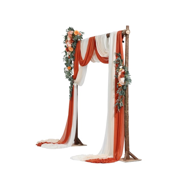 Bryllupsbue Blomster Sæt, Kunstige Blomster og Gardiner, 1000x76 cm, Orange Pink Hvid, Silketekstil