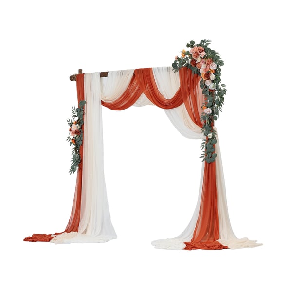 Bryllupsbue Blomster Sæt, Kunstige Blomster og Gardiner, 1000x76 cm, Orange Pink Hvid, Silketekstil