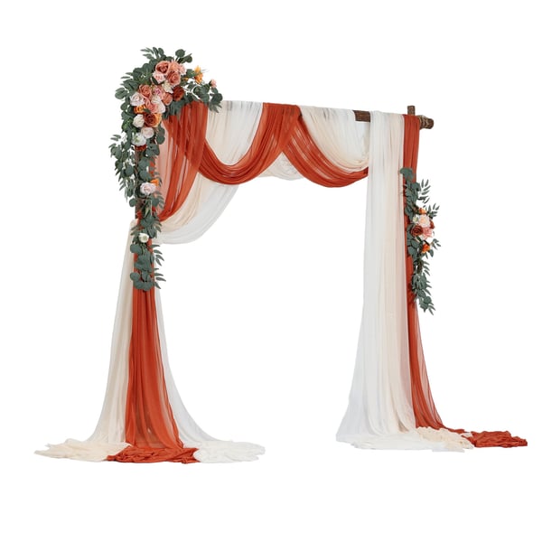 Bryllupsbue Blomster Sæt, Kunstige Blomster og Gardiner, 1000x76 cm, Orange Pink Hvid, Silketekstil