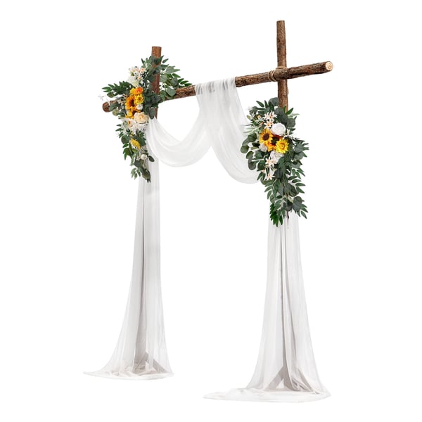 Bryllupsbue Blomstersæt, 640x76 cm, Gul Hvid, Silketekstil Gardiner