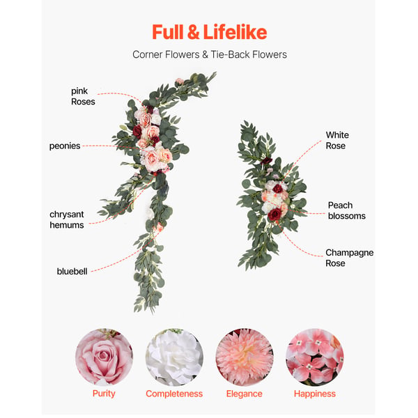 Bryllupsbue Blomstersæt, 1000x76 cm, Pink, Silketekstil
