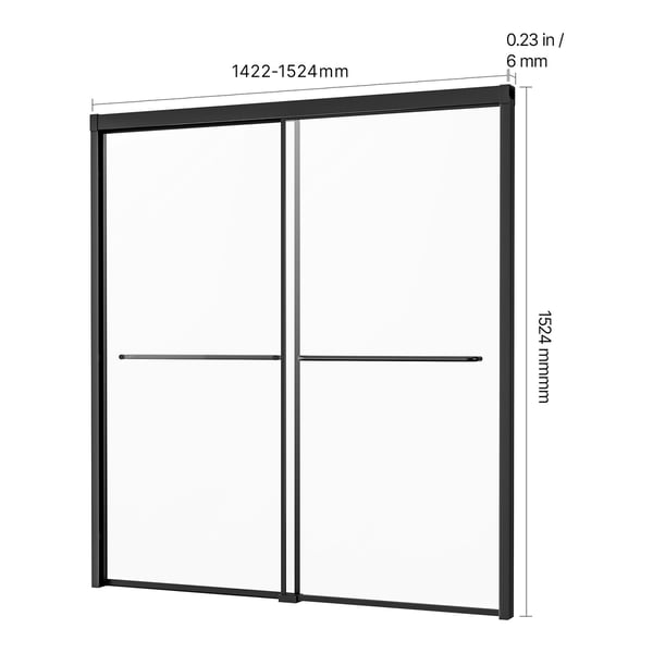 Badekar brusedør, 142,2x152,4 cm, sort, hærdet glas