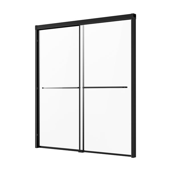 Badekar brusedør, 142,2x152,4 cm, sort, hærdet glas