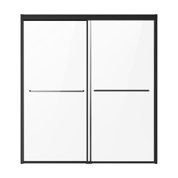 Badekar brusedør, 142,2x152,4 cm, sort, hærdet glas