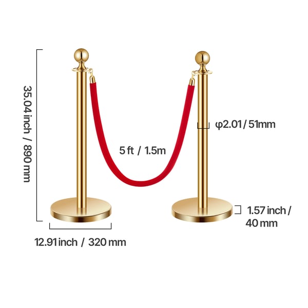 Afspærringsstolpe sæt, 4 stk., 320x890 mm, guld, rustfrit stål