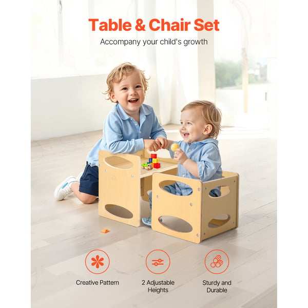 Montessori bord och stolsset, 38x30x36,2 cm bord, 30,2x28x26,5 cm stol, natur, trä