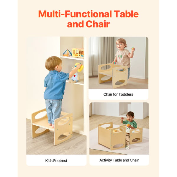 Montessori bord och stolsset, 38x30x36,2 cm bord, 30,2x28x26,5 cm stol, natur, trä
