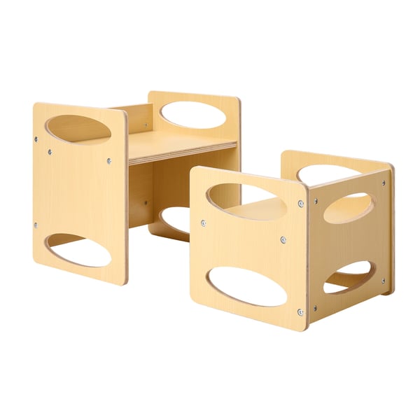 Montessori bord och stolsset, 38x30x36,2 cm bord, 30,2x28x26,5 cm stol, natur, trä
