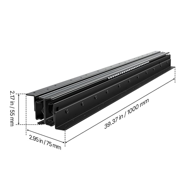 Lådskenor, Fullutdrag Undermonterad, 100x7.5x5.5 cm, Svart, Extra robust