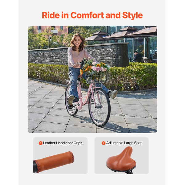 Cruiser-cykel, 165x59x108,5 cm, Rosa, Höglegerat stål
