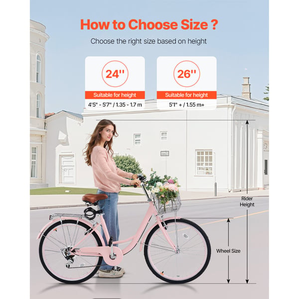 Cruiser-cykel, 165x59x108,5 cm, Rosa, Höglegerat stål