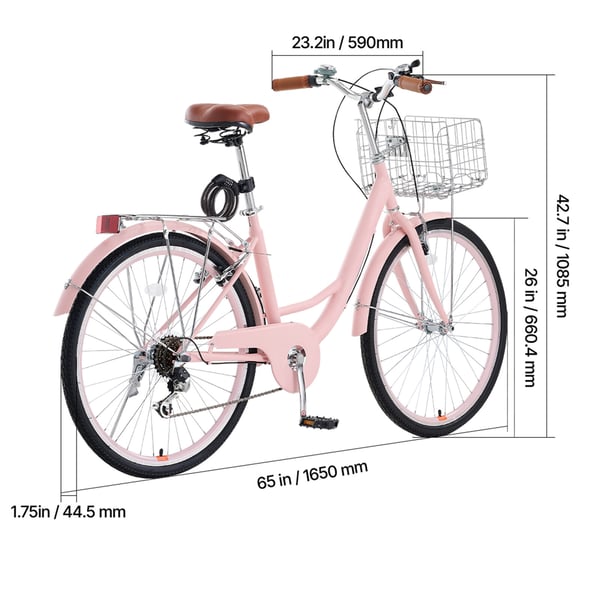 Cruiser-cykel, 165x59x108,5 cm, Rosa, Höglegerat stål