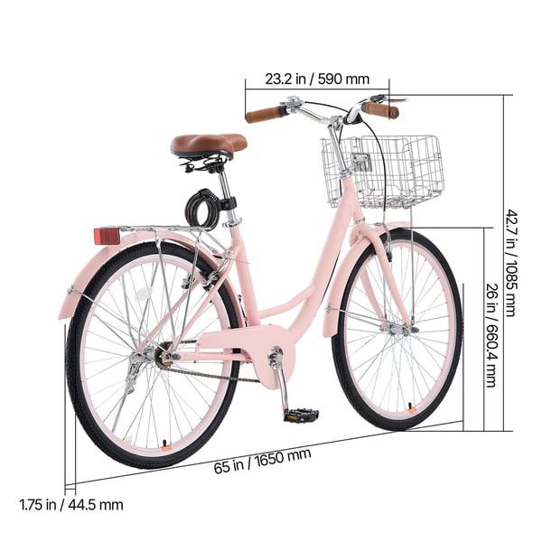 Cruiser-cykel, 165x59x108,5 cm, Rosa, Höglegerat stål