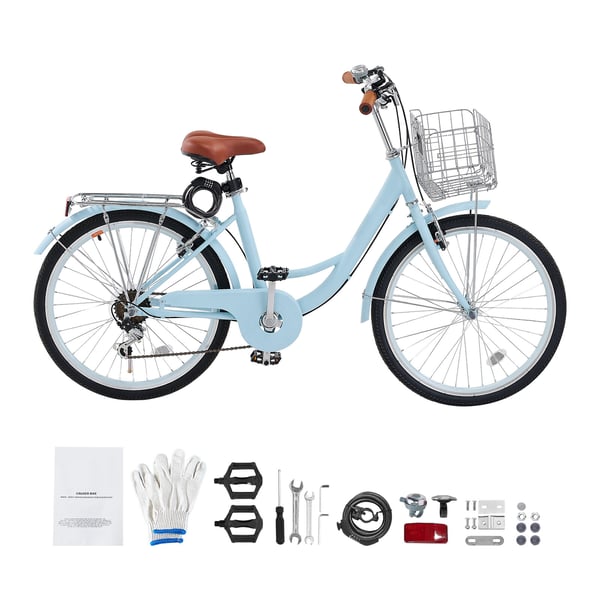 Cruiser-cykel, 7-växlad, 165x59x108,5 cm, ljusblå, högkolstål