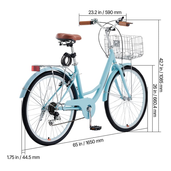 Cruiser-cykel, 7-växlad, 165x59x108,5 cm, ljusblå, högkolstål