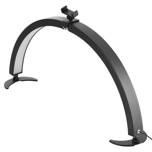 Skrivebordslampe, 40W Halvmåne LED-lampe med mobilholder, justerbar lysstyrke, sort, aluminium