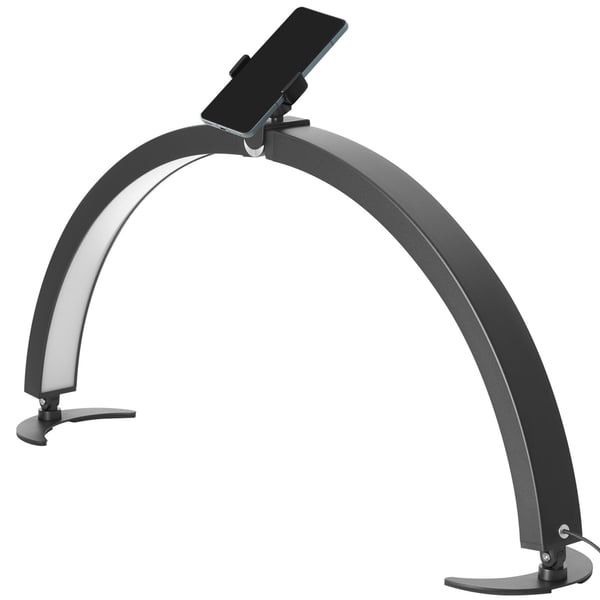 Skrivebordslampe, 40W Halvmåne LED-lampe med mobilholder, justerbar lysstyrke, sort, aluminium