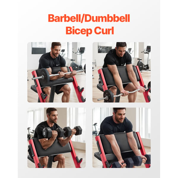 Preacher Curl Bänk Justerbar Träningsbänk Svart Röd, Styrketräning