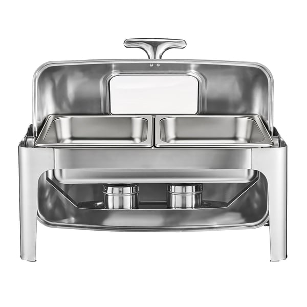 Chafing-astia-setti, rullakantinen buffet-tarjoilija 9 qt kahdella puolikkaalla pannulla, ruostumaton teräs, hopea