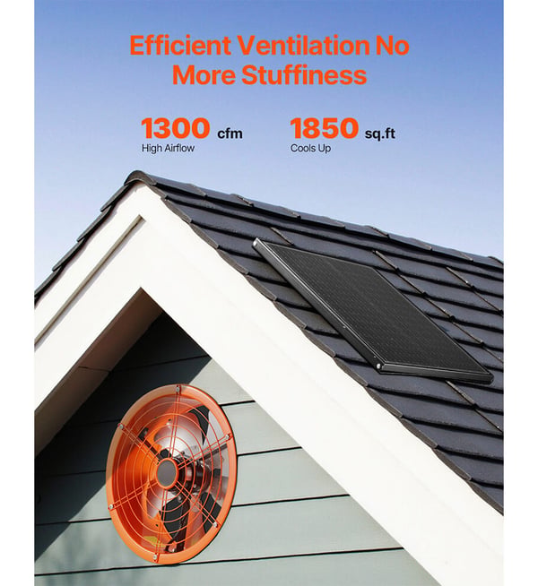 Vindsluftare, 40x15 cm, Svart, Solcellsdriven ventilation