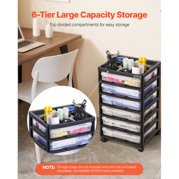 Rullende opbevaringsvogn, 6-lags stor kapacitetsorganisator, 36,2x40,5x68,5 cm, sort, PP-materiale