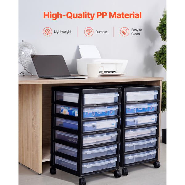 Rullende opbevaringsvogn, 6-lags stor kapacitetsorganisator, 36,2x40,5x68,5 cm, sort, PP-materiale
