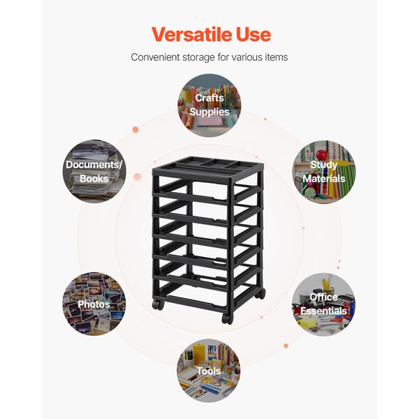 Rullende opbevaringsvogn, 6-lags stor kapacitetsorganisator, 36,2x40,5x68,5 cm, sort, PP-materiale