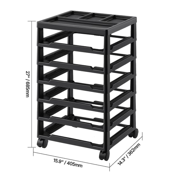 Rullende opbevaringsvogn, 6-lags stor kapacitetsorganisator, 36,2x40,5x68,5 cm, sort, PP-materiale