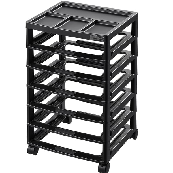 Rullende opbevaringsvogn, 6-lags stor kapacitetsorganisator, 36,2x40,5x68,5 cm, sort, PP-materiale