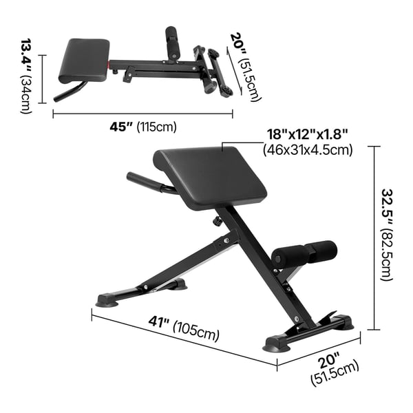 Roman-tuoli, selkäojennuspenkki, säädettävä, taitettava, hiiliteräs, 113 kg, musta
