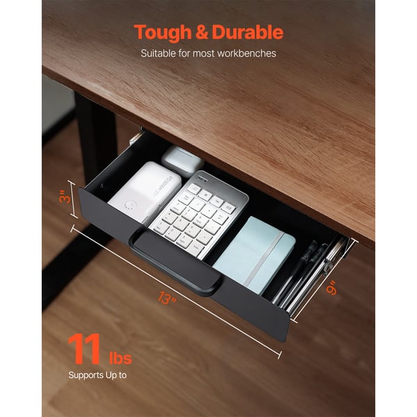 Underdeskuffe, 38.5x23x7.6 cm, Sort, Metalopbevaring