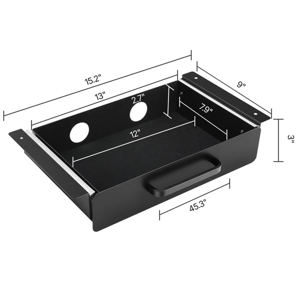 Underdeskuffe, 38.5x23x7.6 cm, Sort, Metalopbevaring